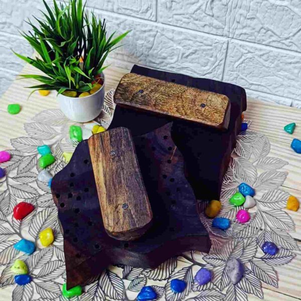 Wooden carving textile printing blocks buti jaal (2 color blocks) - Image 3