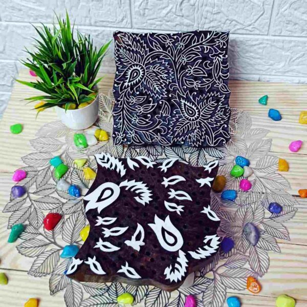 Wooden carving textile printing blocks buti jaal (2 color blocks) - Image 2