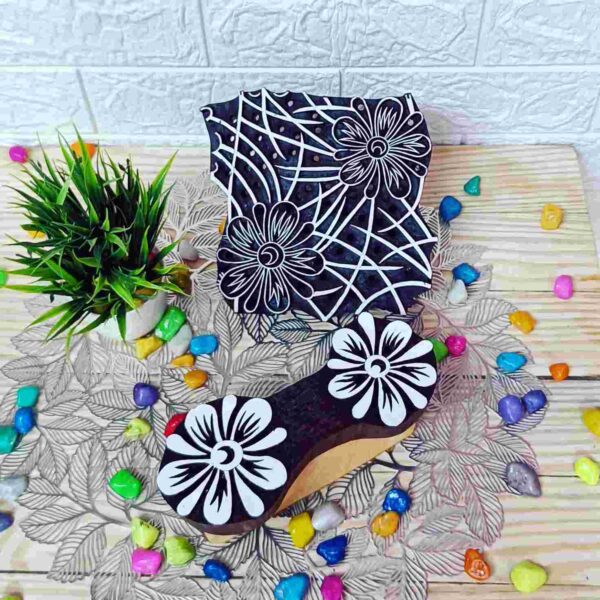 Wooden printing block stamps flower jaal (2 color blocks set) - Image 2