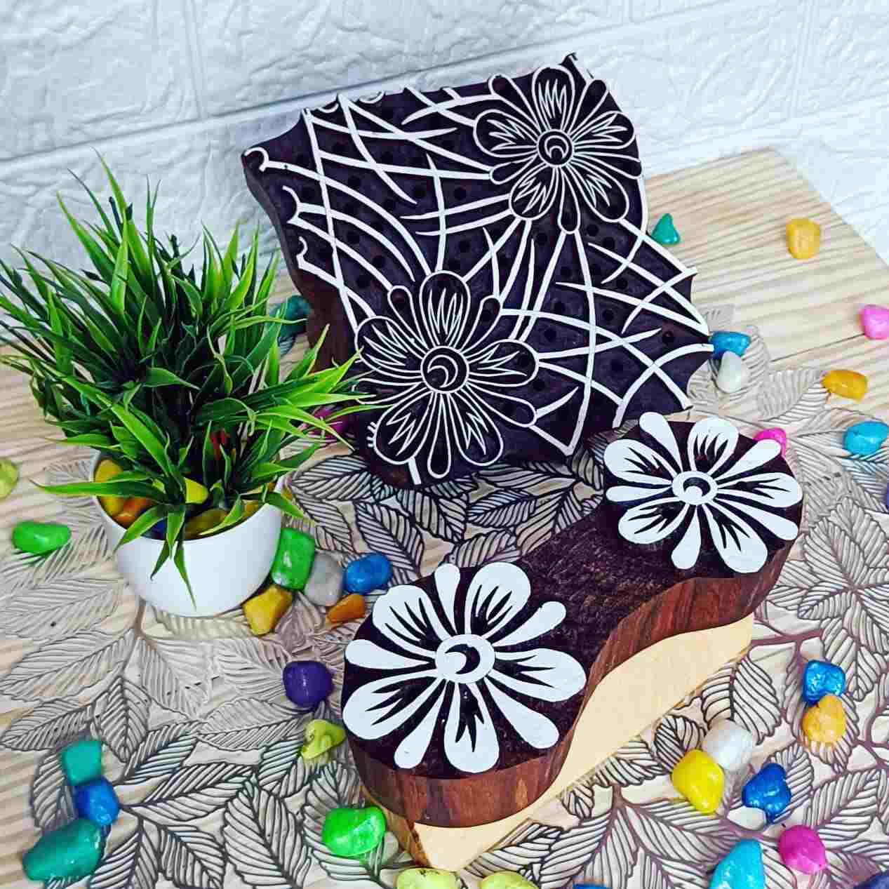 Wooden printing block stamps flower jaal (2 color blocks set)