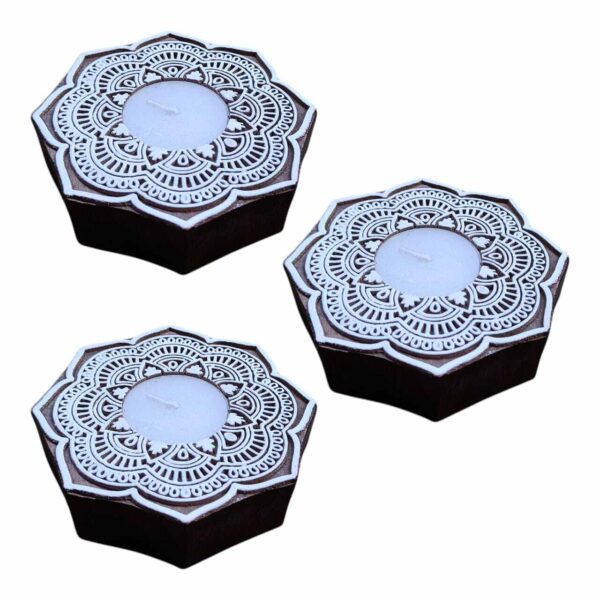 Handicraft tealight candle holder hand carved mandala design (set of 2 pieces) - Image 3