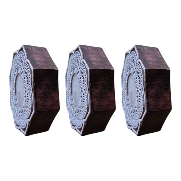 Handicraft tealight candle holder hand carved mandala design (set of 2 pieces) - Image 2