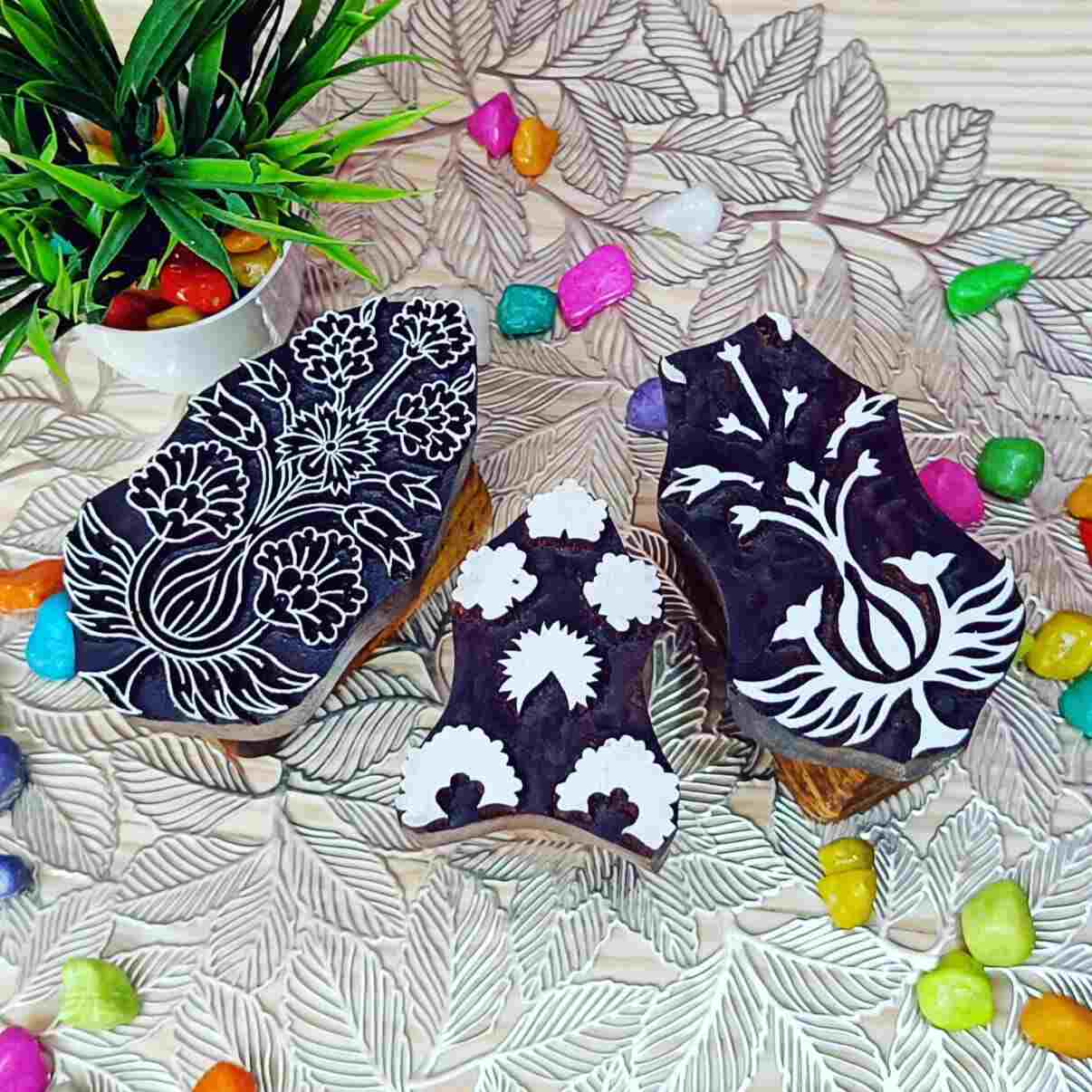 Our collection of wooden handcrafted Textile printing blocks buta , featuring intricate designs and patterns for textile printing, paper crafting,