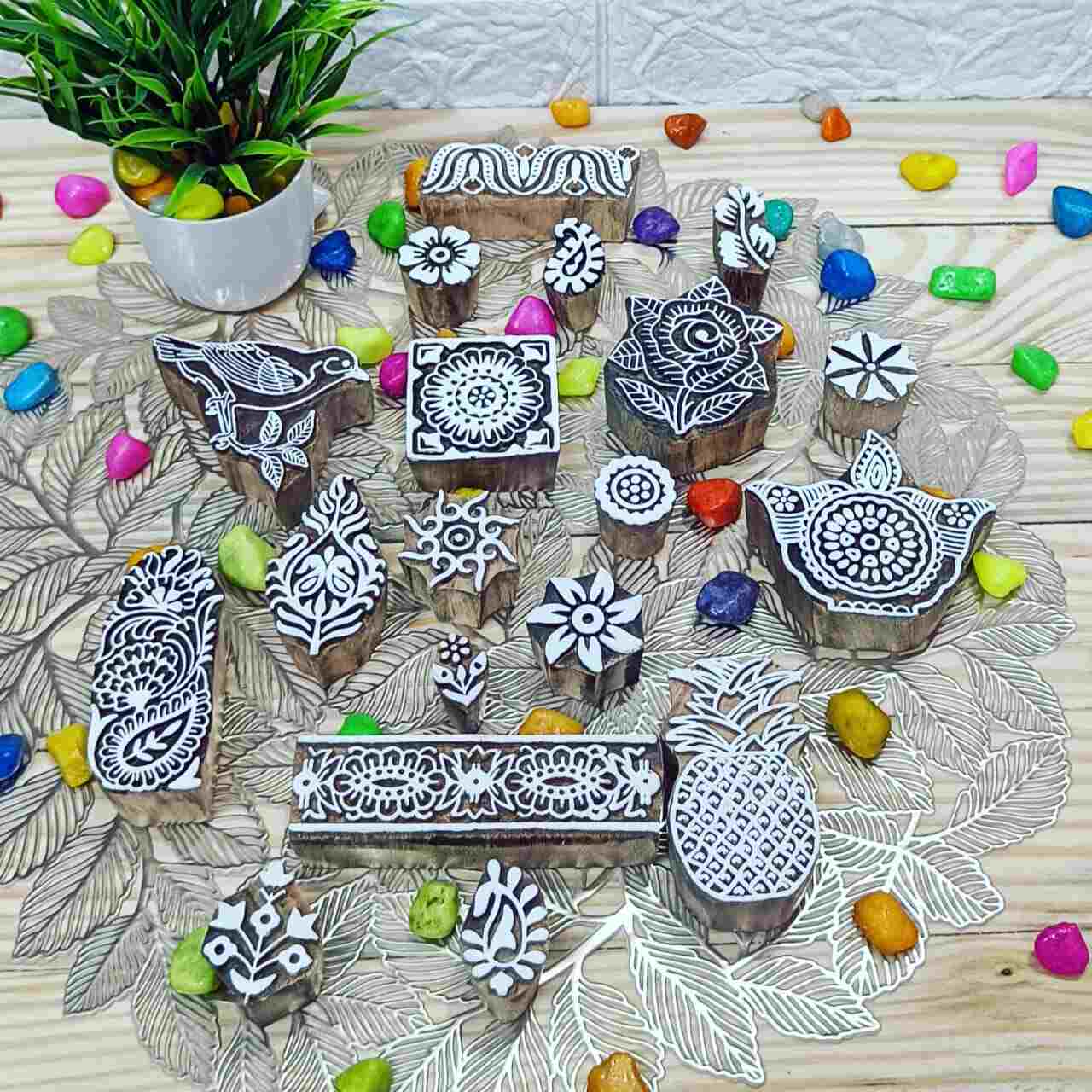 Handcrafted wooden block printing stamp for unique designs and high-quality print on fabric, paper, clay, mehndi, use on any other surface