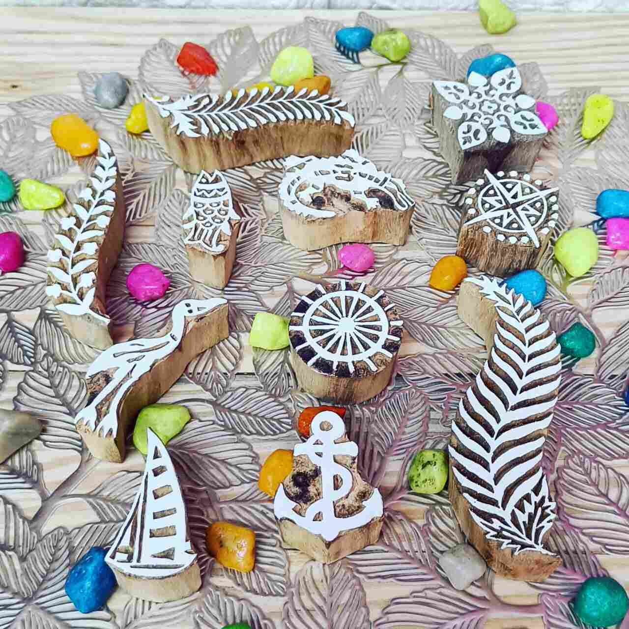 Handcrafted wooden block printing stamps for unique designs and high-quality print on fabric, paper, clay, mehndi, use on any other surface