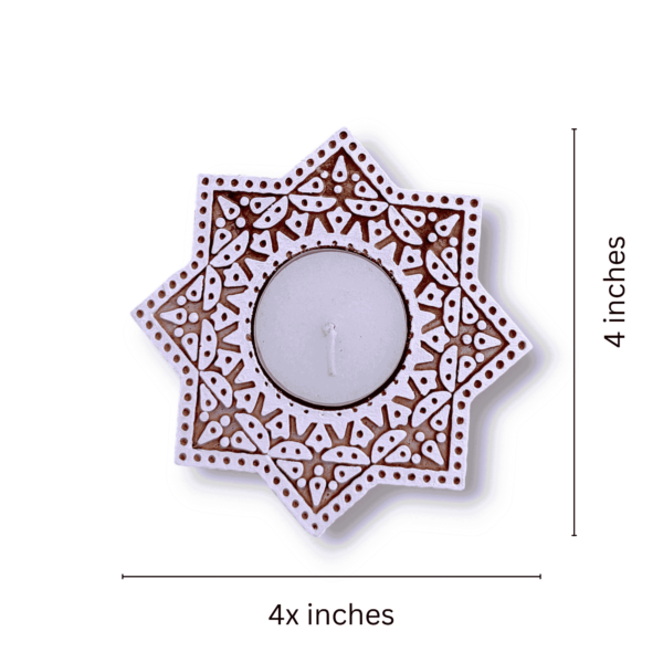 Star tealight candle holder wooden hand carved. (set of 3 pieces) - Image 3