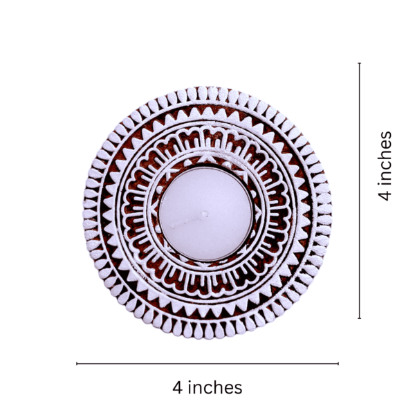 Mandala candle holder wooden hand carved. (set of 2 pieces) - Image 3