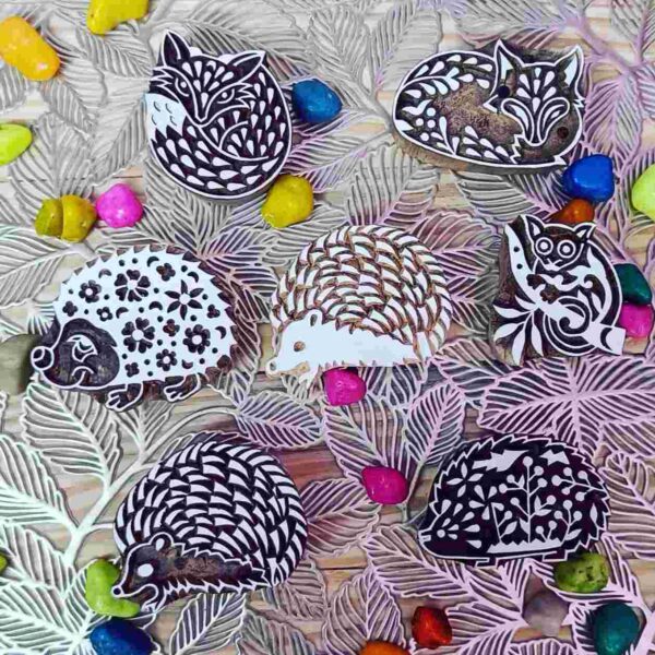 Porcupine Wooden Block Printing Stamps set of  7 pcs animals - Image 2