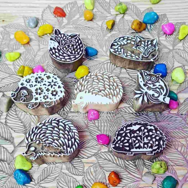 Porcupine Wooden Block Printing Stamps set of  7 pcs animals - Image 3
