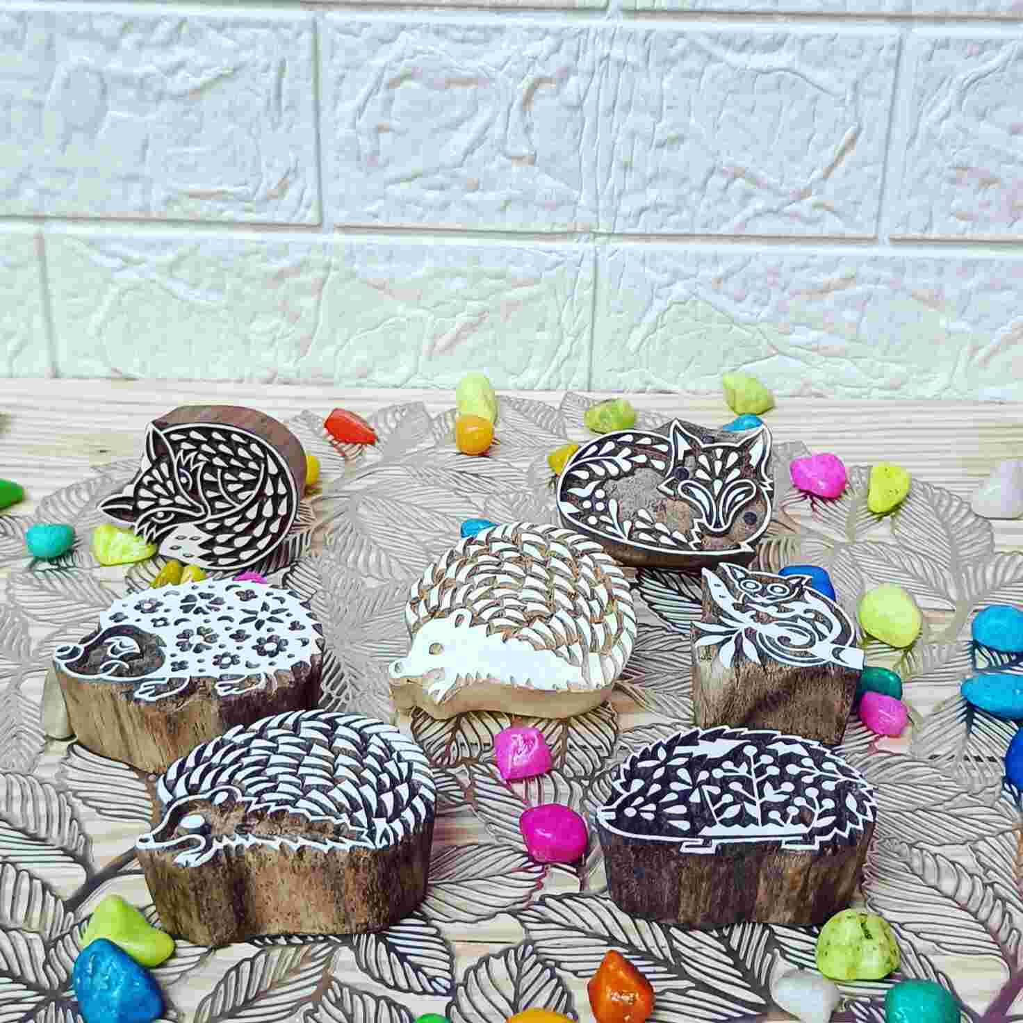 Handcrafted Porcupine wooden block printing stamps for unique designs and high-quality print on fabric, paper, clay, mehndi, use on any other surface