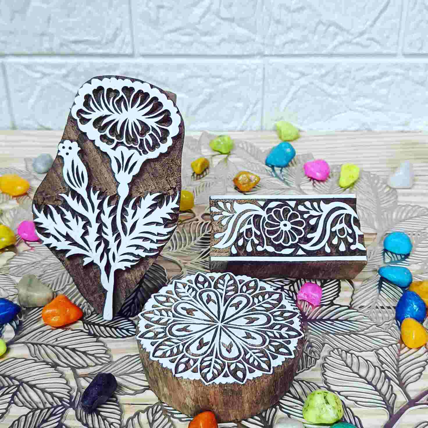 Handcrafted Wooden block buta set printing stamps for unique designs and high-quality print on fabric, paper, clay, mehndi, use on any other surface
