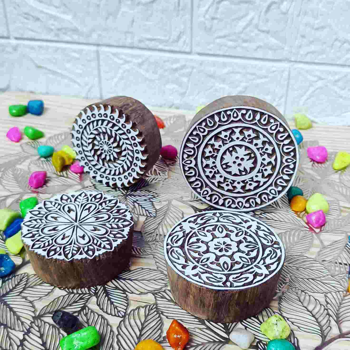 Handcrafted Round Printing Stamps for unique designs and high-quality print on fabric, paper, clay, mehndi, use on any other surface