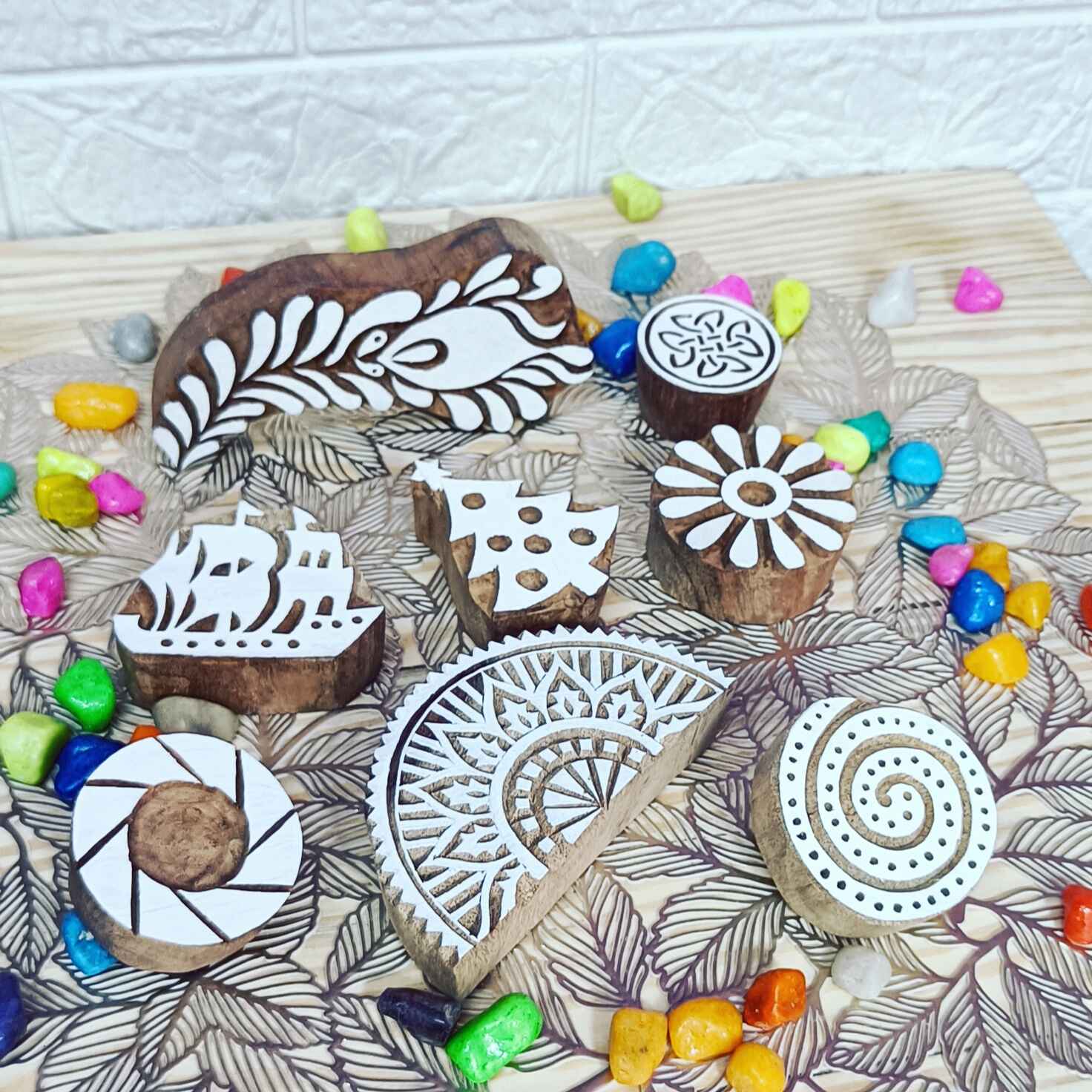 Handcrafted wooden block printing stamps wing for unique designs and high-quality print on fabric, paper, clay, mehndi, use on any other surface