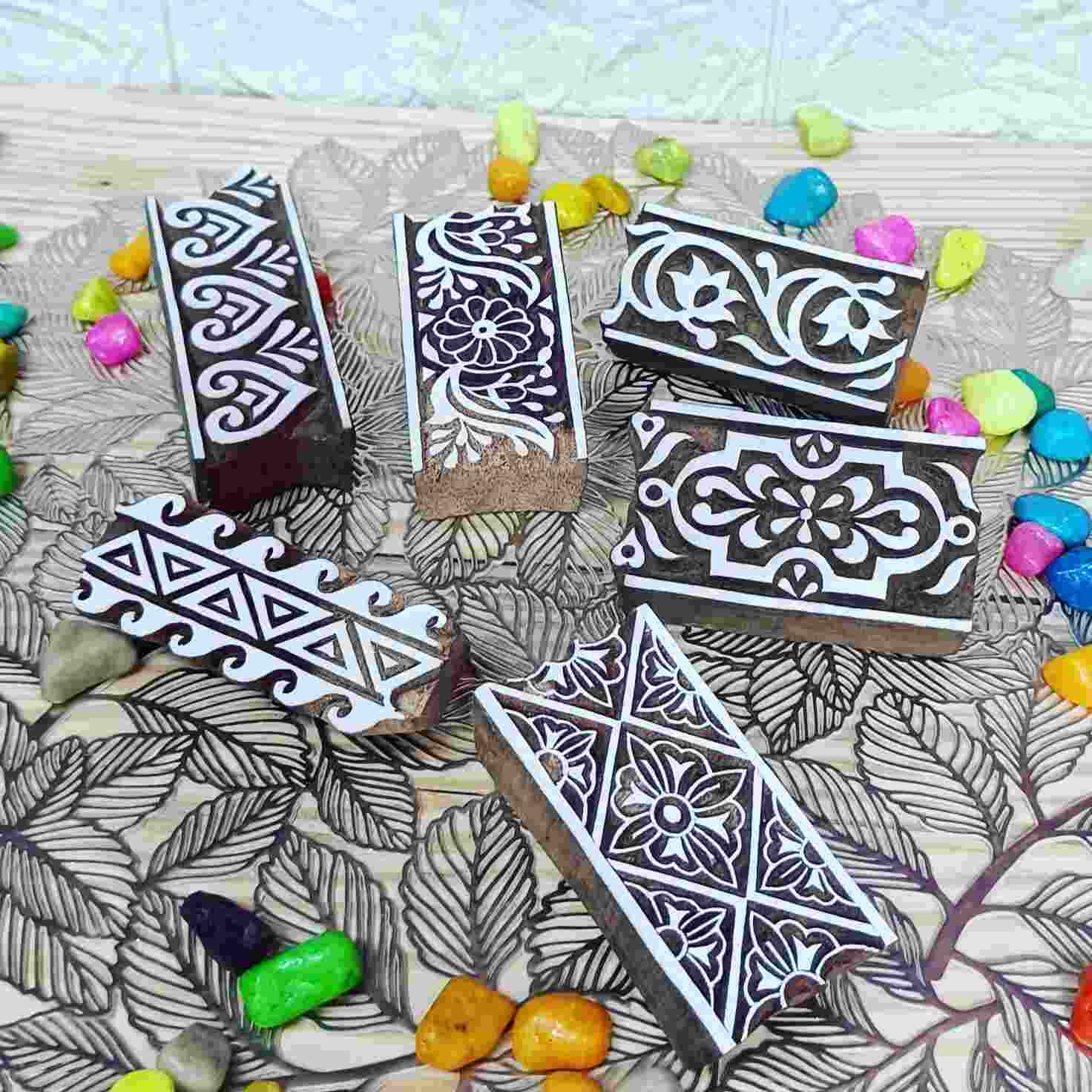 Border wooden block stamps set of 6 pcs