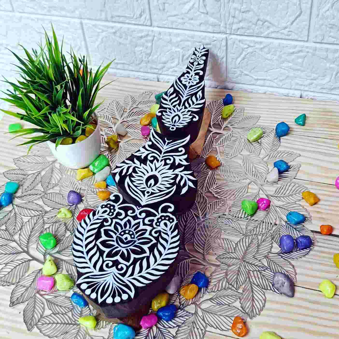 Our collection of handicrafts Big size buta blocks, featuring intricate designs and patterns for fabric textile printing, paper crafting