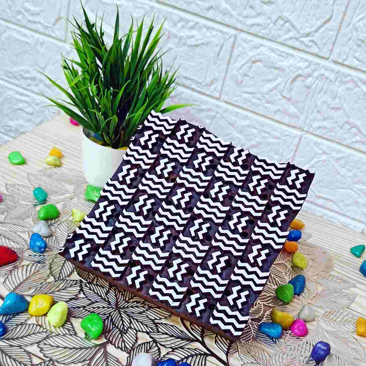 Our collection of handcrafted Zigzag carving printing block stamps, featuring intricate designs and patterns for textile printing, paper crafting