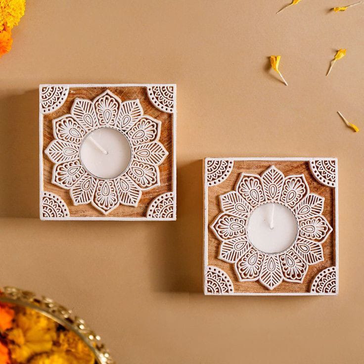 Elegant handmade Square tealight candle holder, perfect for creating a warm and cozy ambiance. Crafted with care, ideal for home décor, weddings, or gifts.