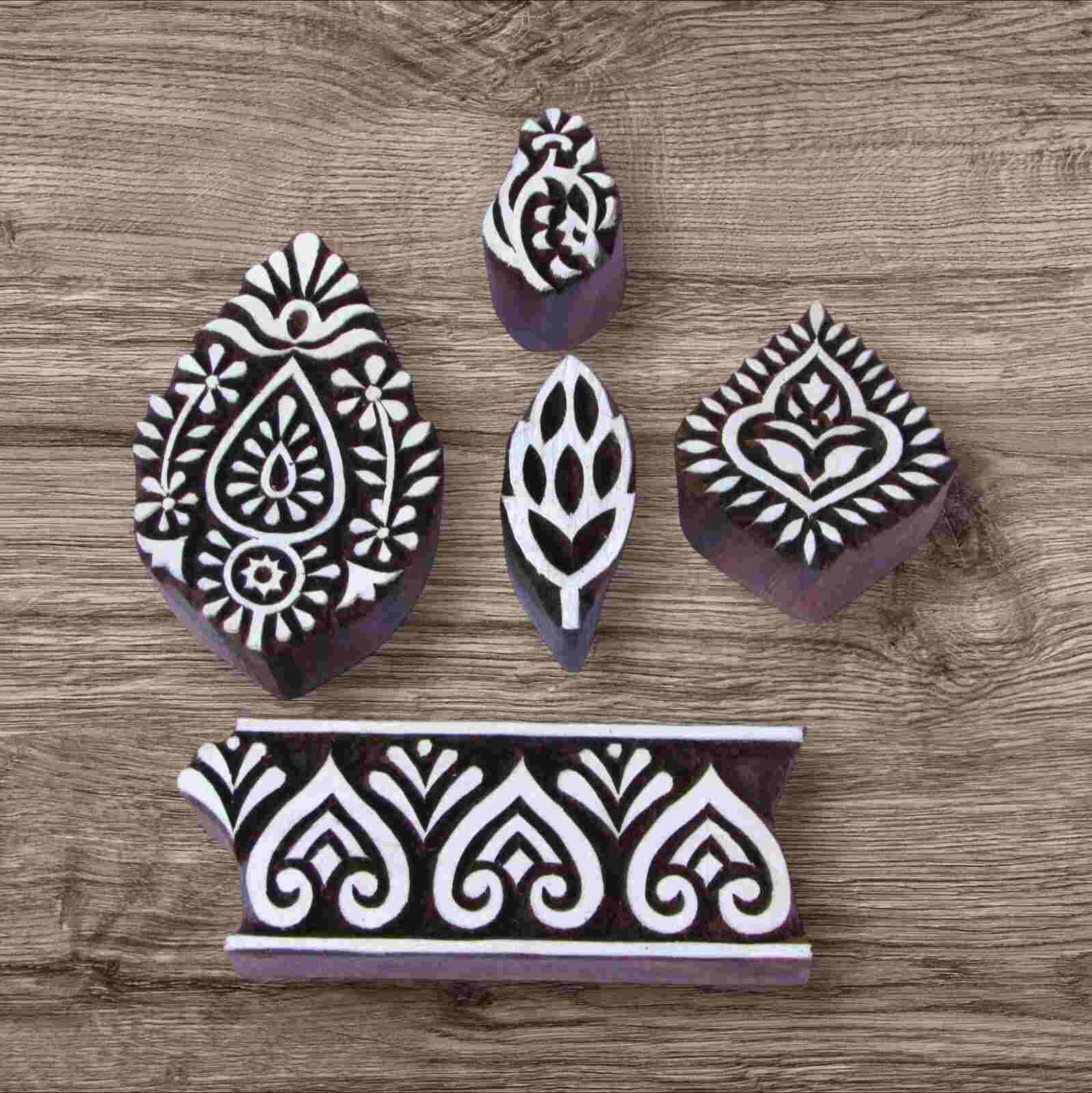 Handcrafted wooden printing stamps set for unique designs and high-quality print on fabric, paper, clay, mehndi, use on any other surface