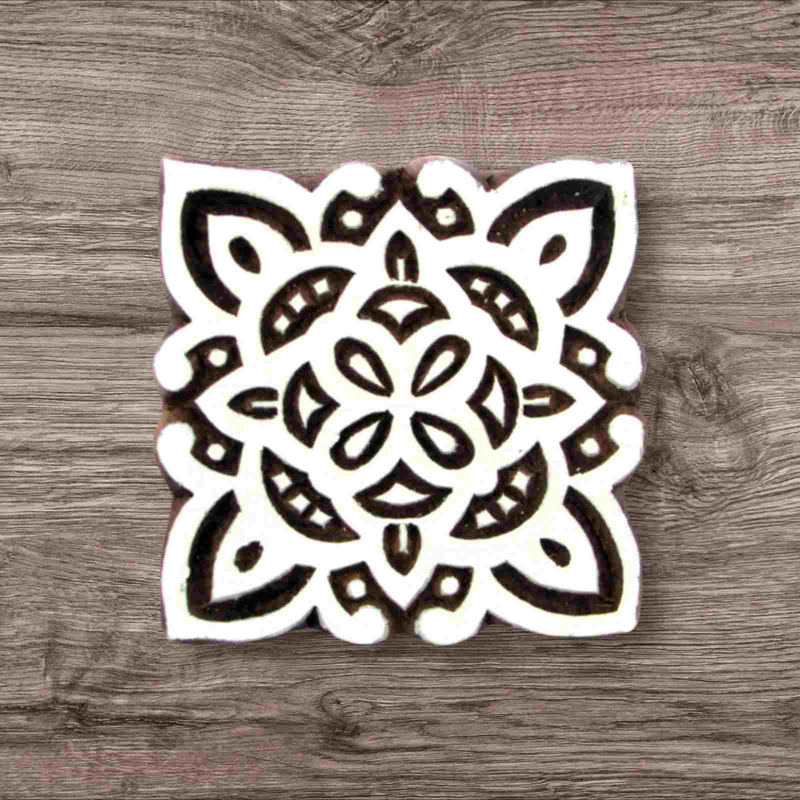 Handcrafted Square wooden printing stamps for unique designs and high-quality print on fabric, paper, clay, mehndi, use on any other surface