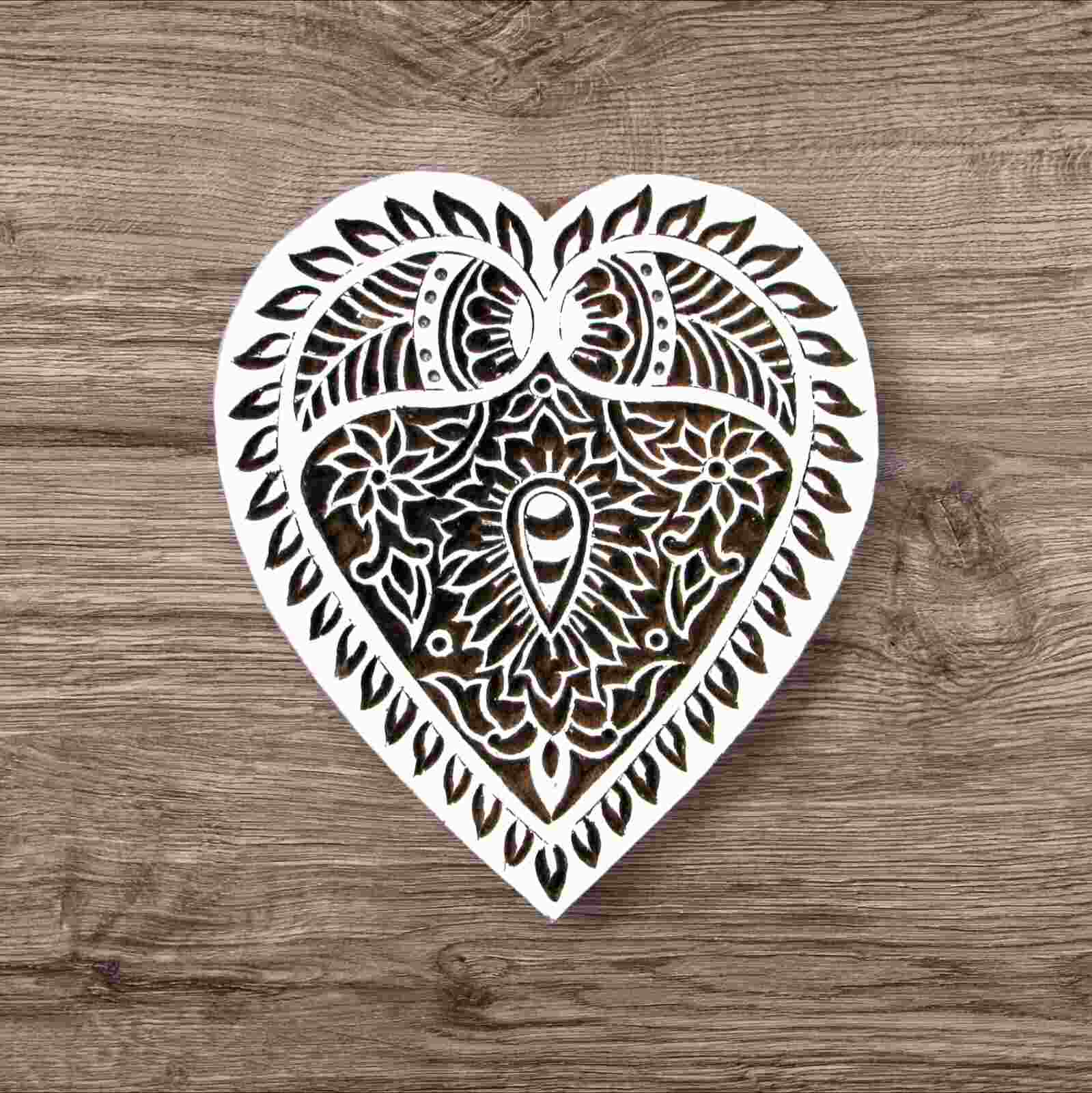 Handcrafted wooden printing stamps heart for unique designs and high-quality print on fabric, paper, clay, mehndi, use on any other surface