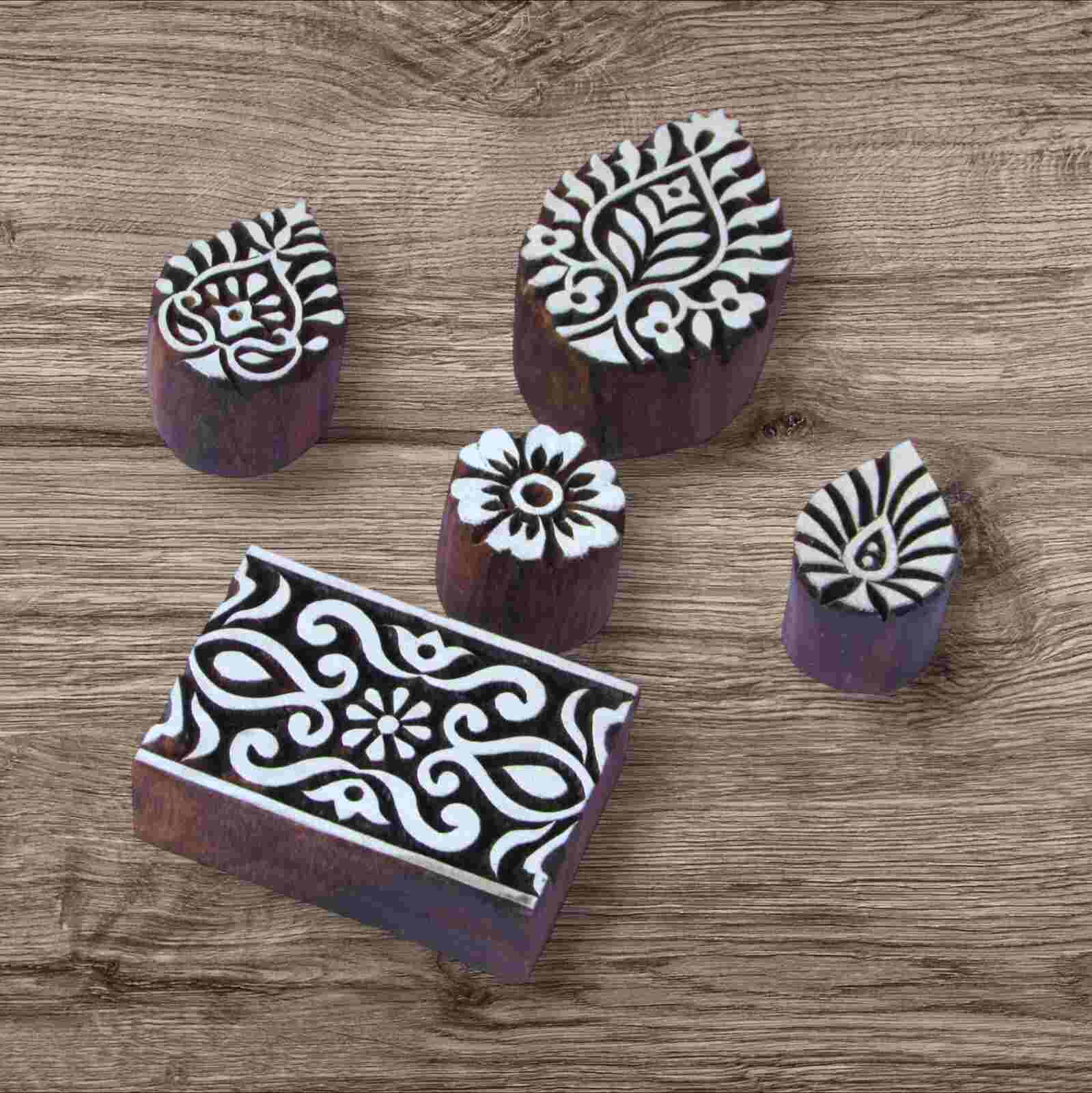 Handcrafted wooden border booti block set for unique designs and high-quality print on fabric, paper, clay, mehndi, use on any other surface