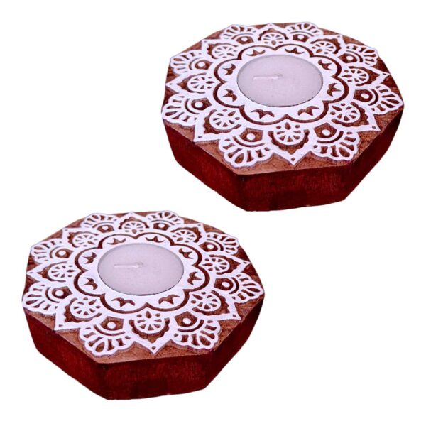 Mandala wooden candle holder wooden hand carved. (set of 2 pieces) - Image 2