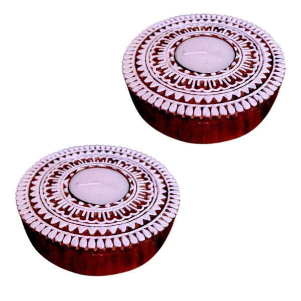 Mandala candle holder wooden hand carved. (set of 2 pieces) - Image 2
