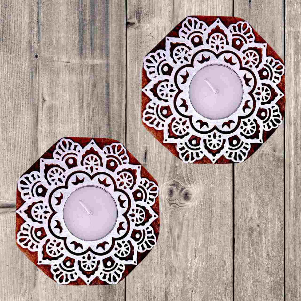 Elegant handmade Mandala wooden candle holder perfect for creating a warm and cozy ambiance. Crafted with care, ideal for home décor, weddings, or gifts.