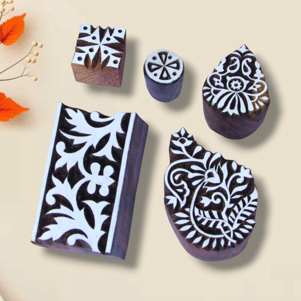 Handcrafted wooden Printing blocks buti border set for unique designs and high-quality print on fabric, paper, clay, mehndi, use on any other surface