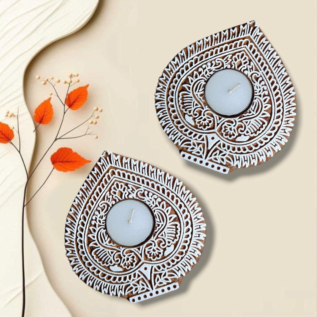 Elegant handmade Paan shape candle holder perfect for creating a warm and cozy ambiance. Crafted with care, ideal for home décor, weddings, or gifts.