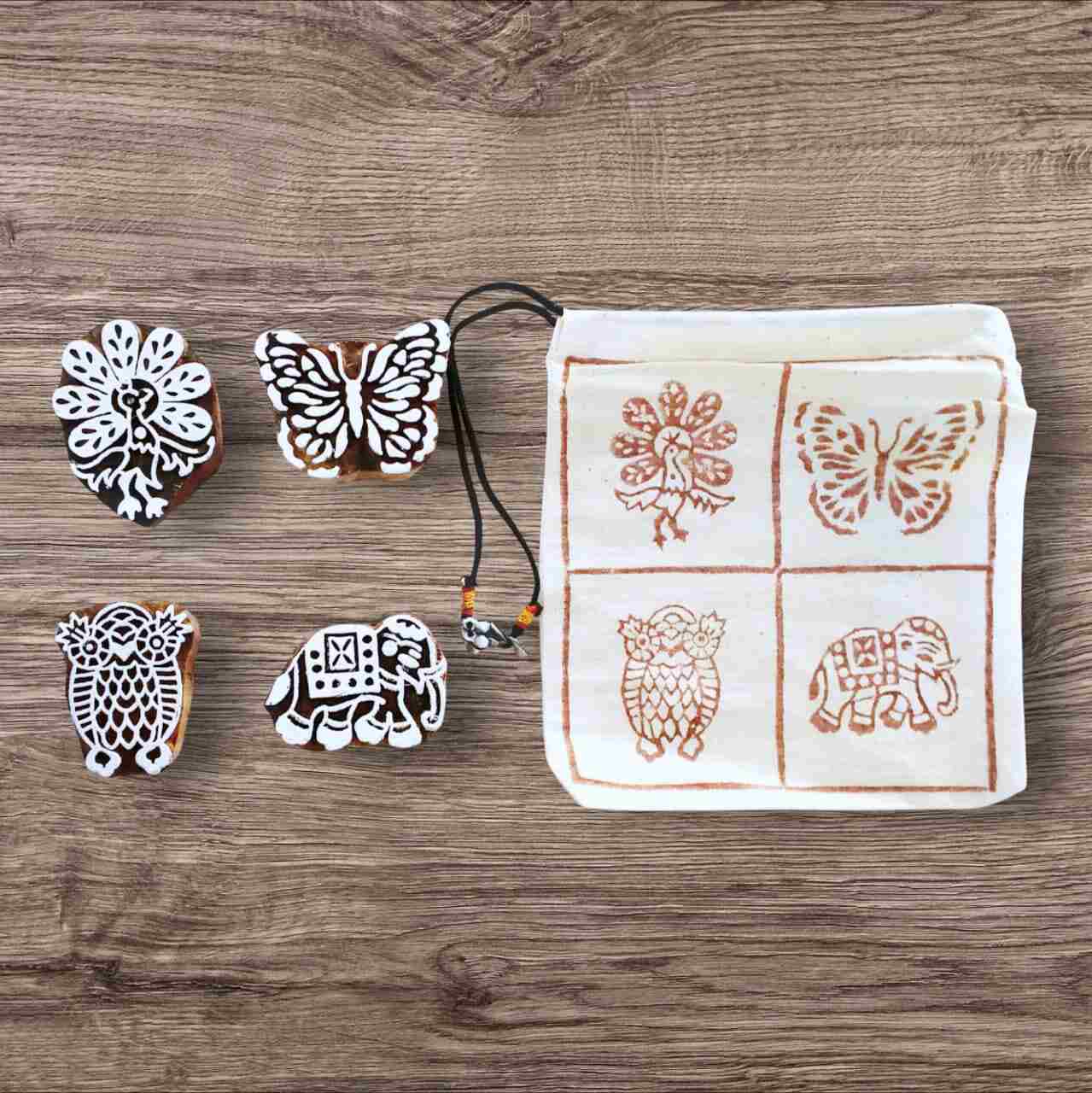 Handcrafted Wooden blocks animal set for unique designs and high-quality print on fabric, paper, clay, mehndi, use on any other surface