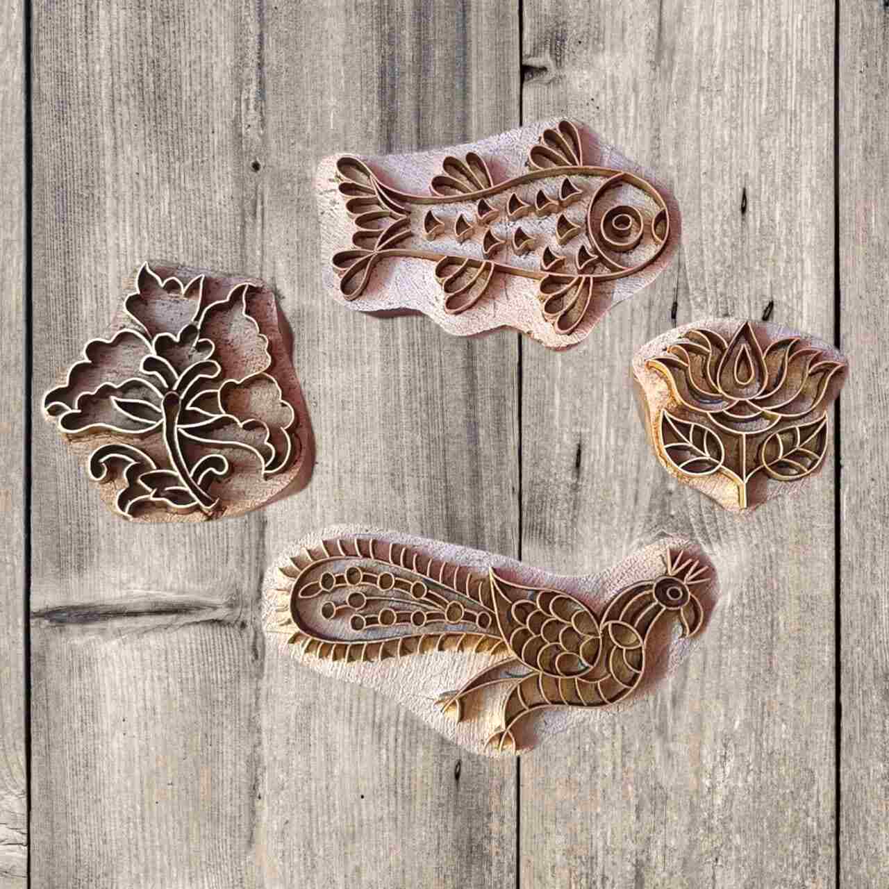 A Floral Fish brass printing block stamps is a meticulously handcrafted tool, traditionally used in textile printing, pottery, or paper crafting