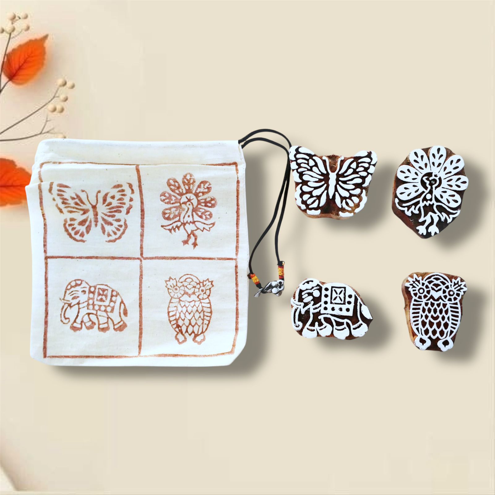 Handcrafted Wooden blocks animal set for unique designs and high-quality print on fabric, paper, clay, mehndi, use on any other surface