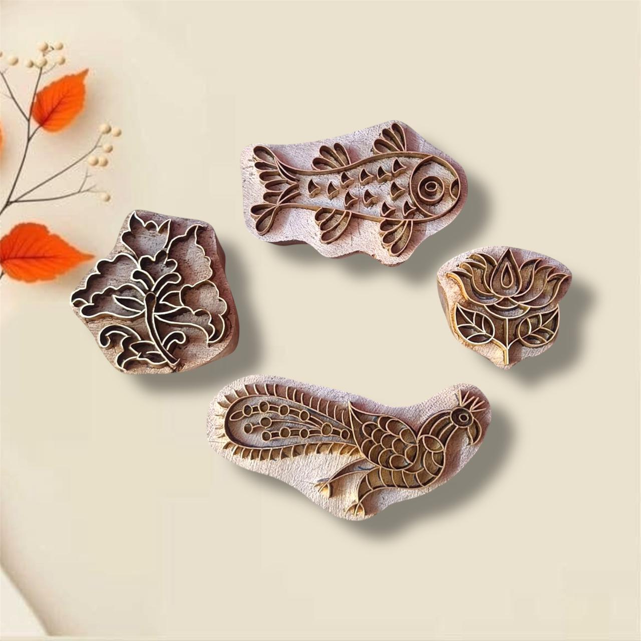 A Floral Fish brass printing block stamps is a meticulously handcrafted tool, traditionally used in textile printing, pottery, or paper crafting