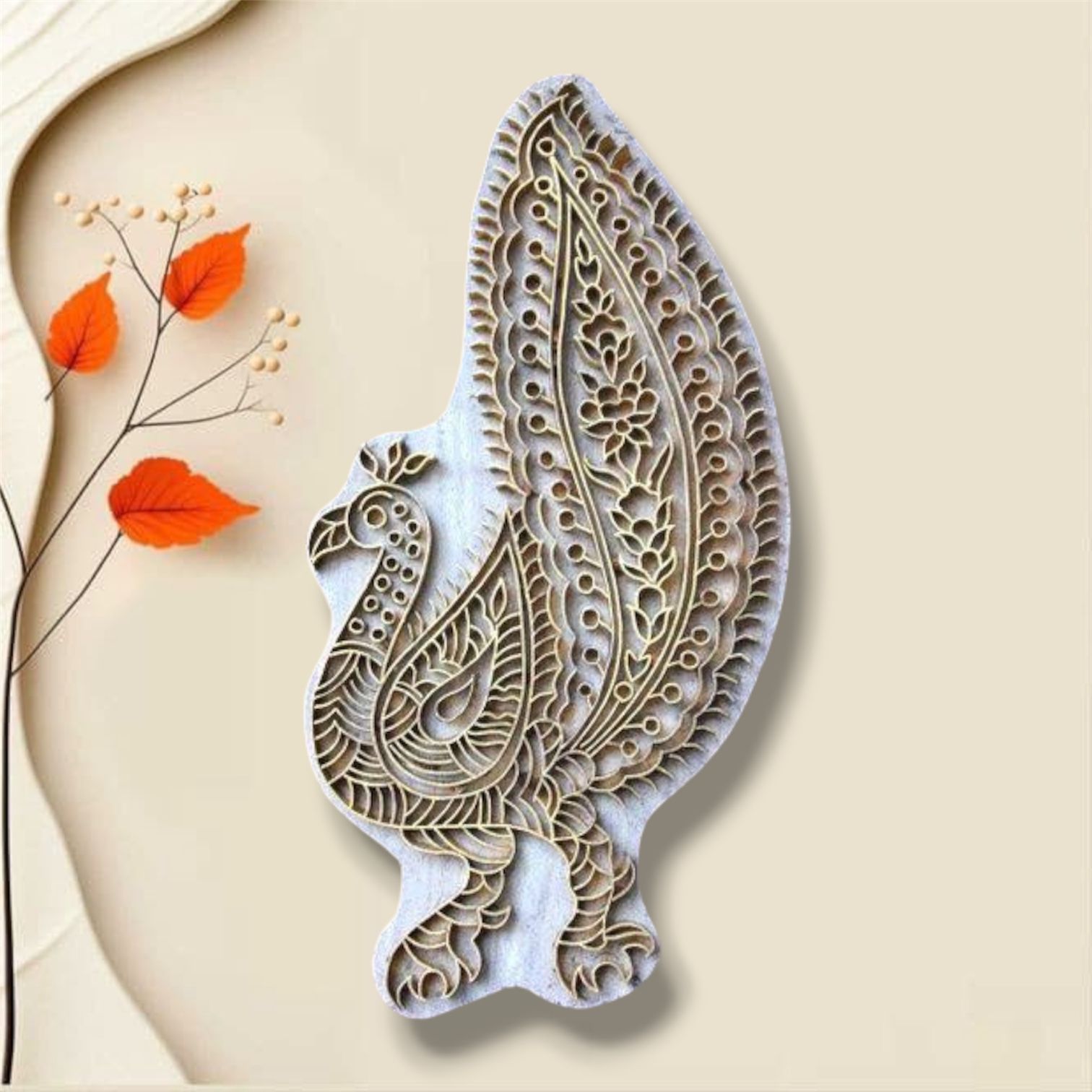 A Peacock brass printing block stamps is a meticulously handcrafted tool, traditionally used in textile printing, pottery, or paper crafting