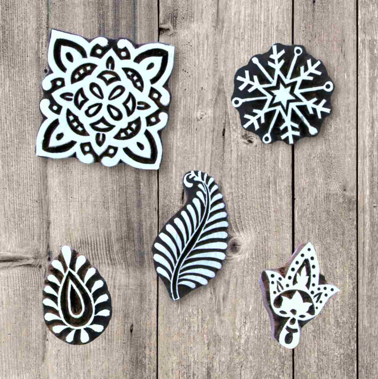 Handcrafted Mix wooden Printing stamps and high-quality wood blocks print on fabric, paper, clay, mehndi, use on any other surface