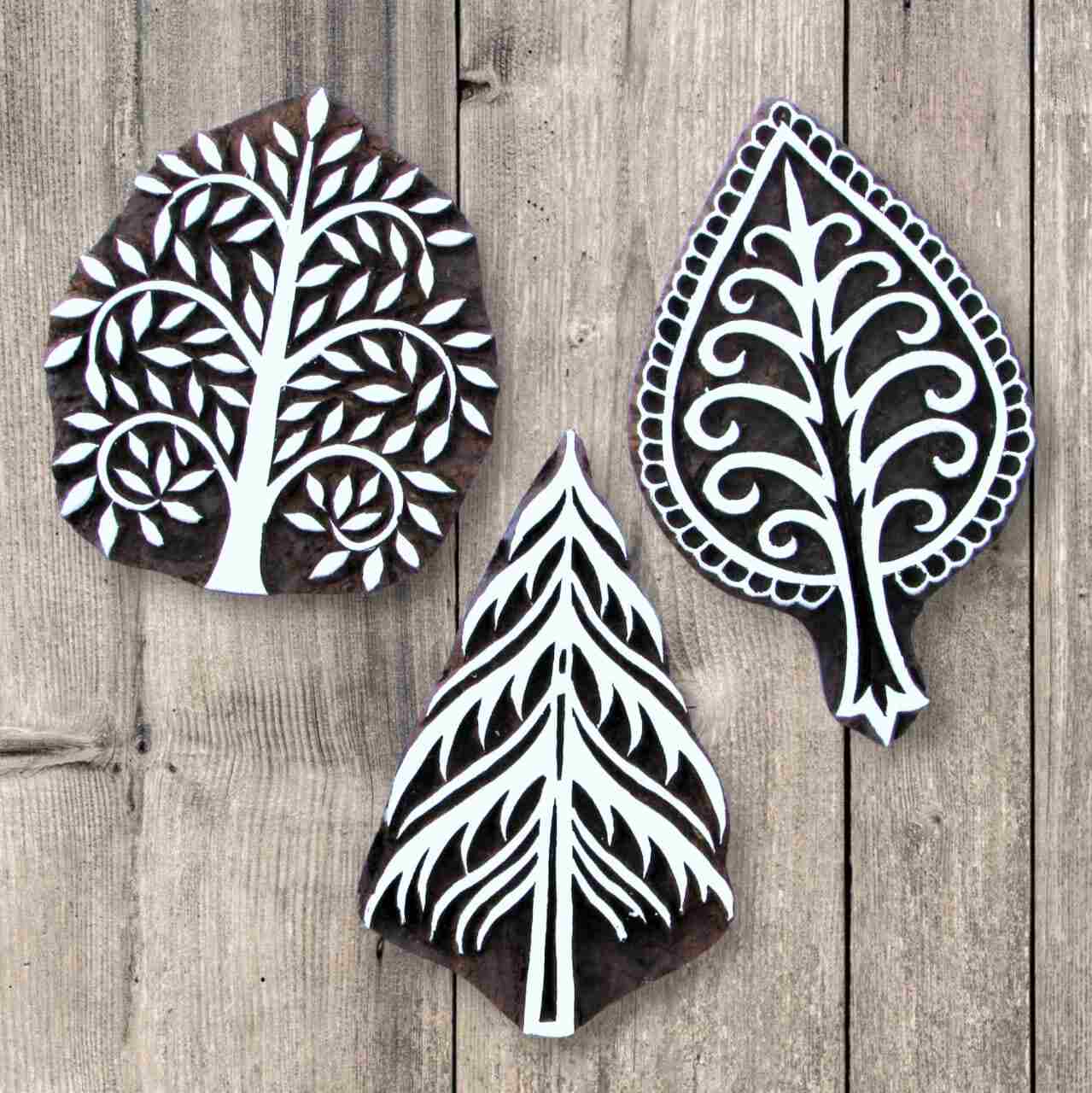 Hand-Carved Beauty – Wooden Printing Stamps Bute Set of 3 pieces