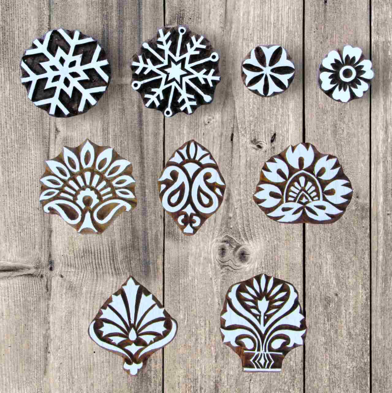 Handcrafted Printing Stamps Buti Set and high-quality wood blocks print on fabric, paper, clay, mehndi, use on any other surface