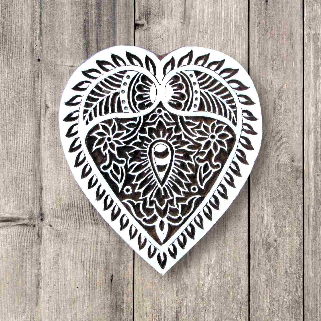 Handcrafted Heart Shape Printing Blocks and high-quality wood blocks print on fabric, paper, clay, mehndi, use on any other surface