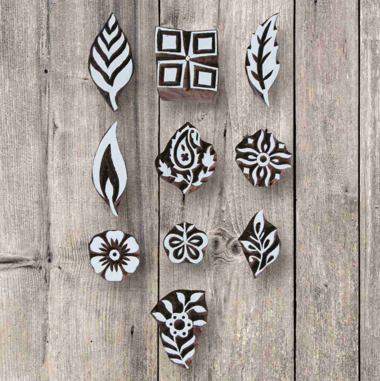 Handcrafted Wooden printing stamp unit and high-quality wood blocks print on fabric, paper, clay, mehndi, use on any other surface