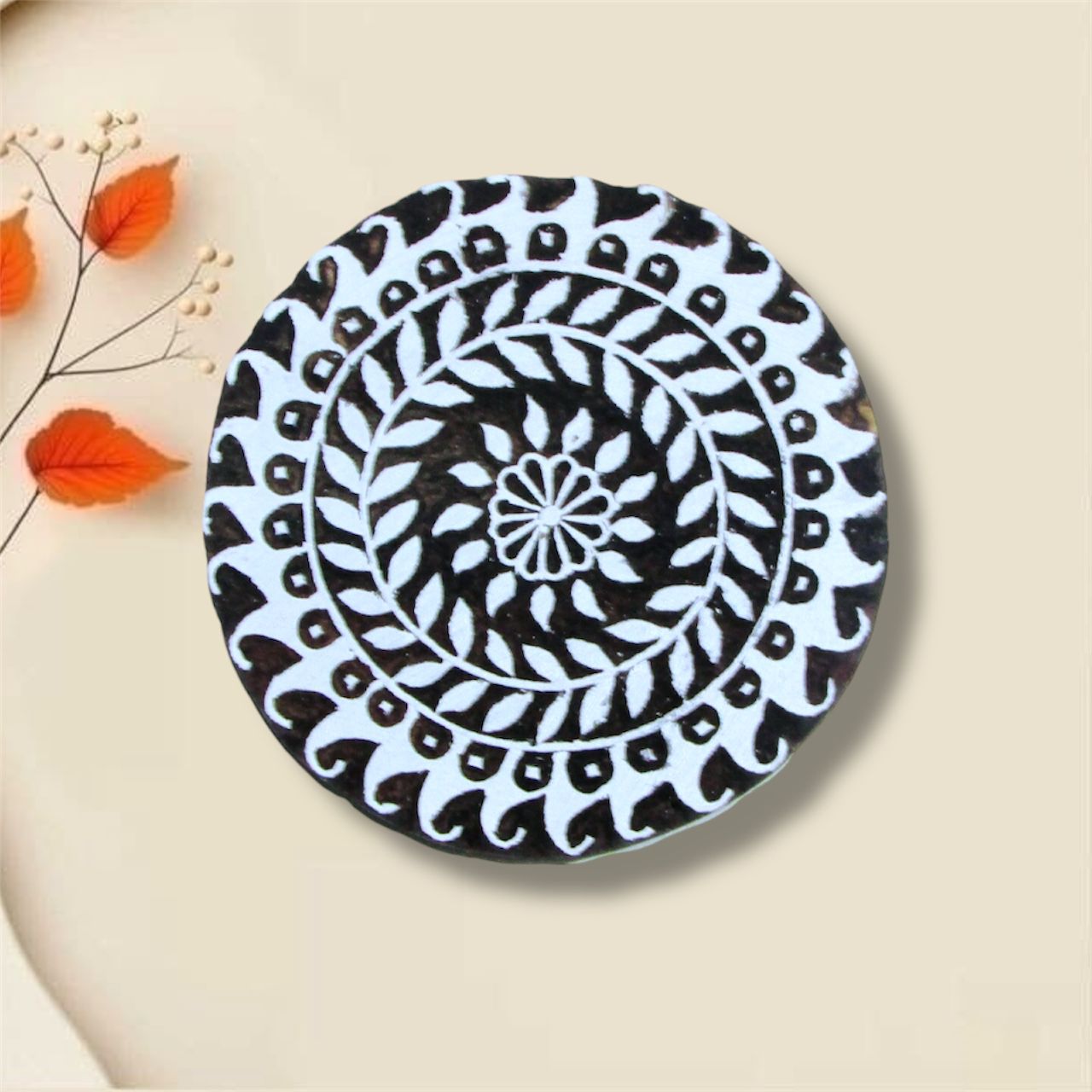 Handcrafted Carving Block Circle Shape and high-quality wood blocks print on fabric, paper, clay, mehndi, use on any other surface