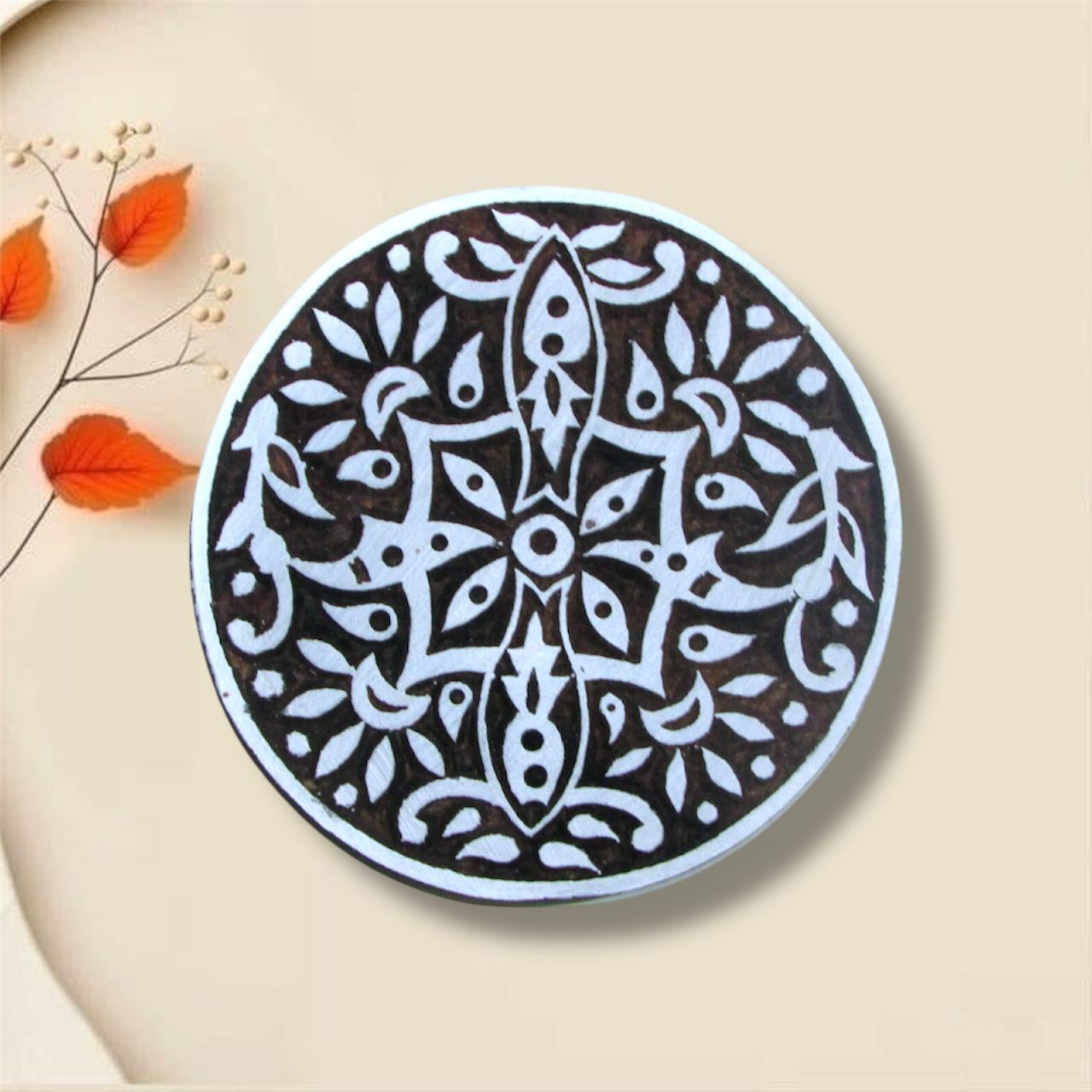 Handcrafted Printing Stamp Circle Design and high-quality wood blocks print on fabric, paper, clay, mehndi, use on any other surface