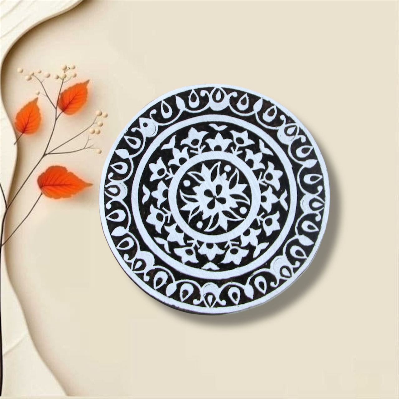 Handcrafted Wooden Block Round Shape Circle and high-quality wood blocks print on fabric, paper, clay, mehndi, use on any other surface