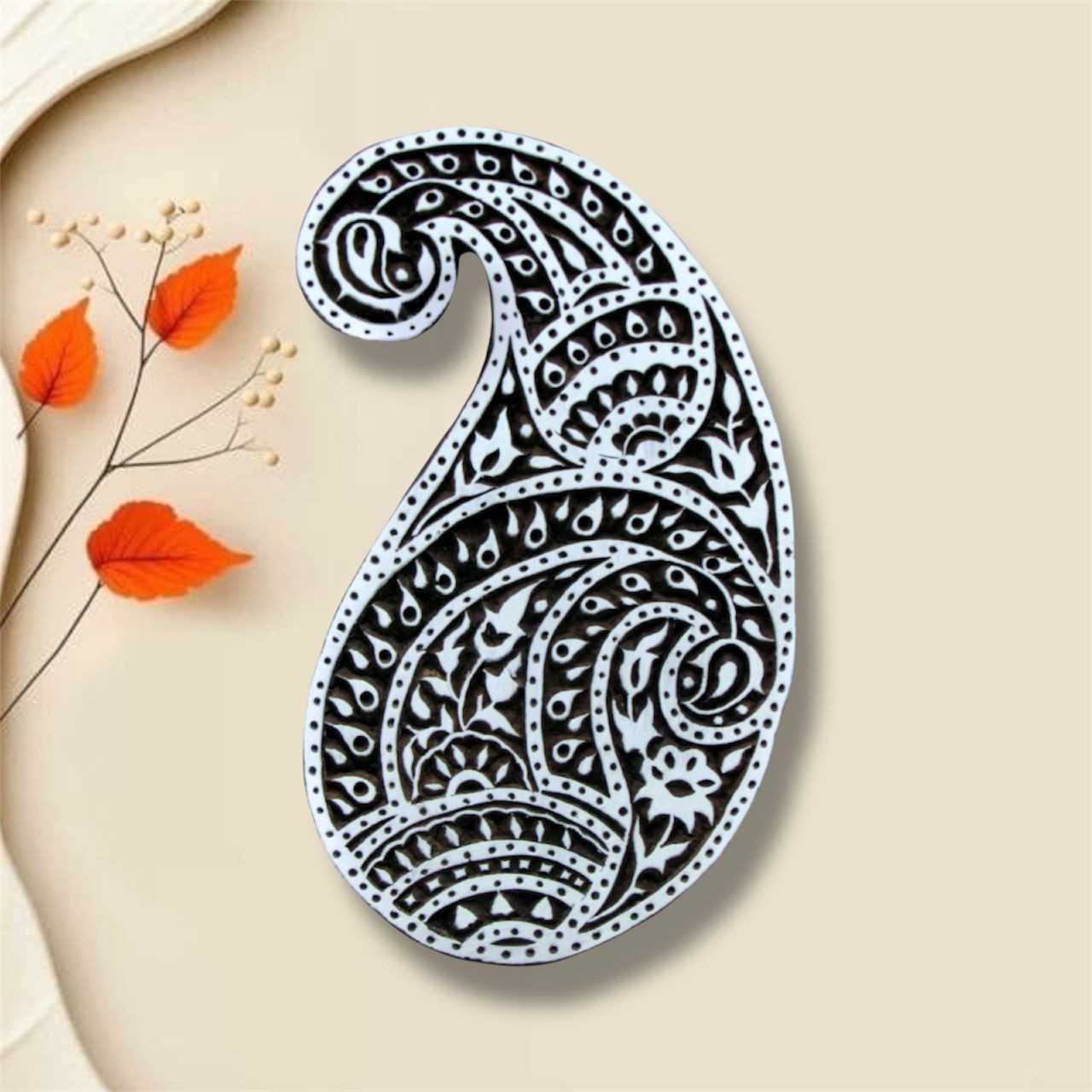 Handcrafted wooden printing blocks ambi for unique designs and high-quality print on fabric, paper, clay, mehndi, use on any other surface