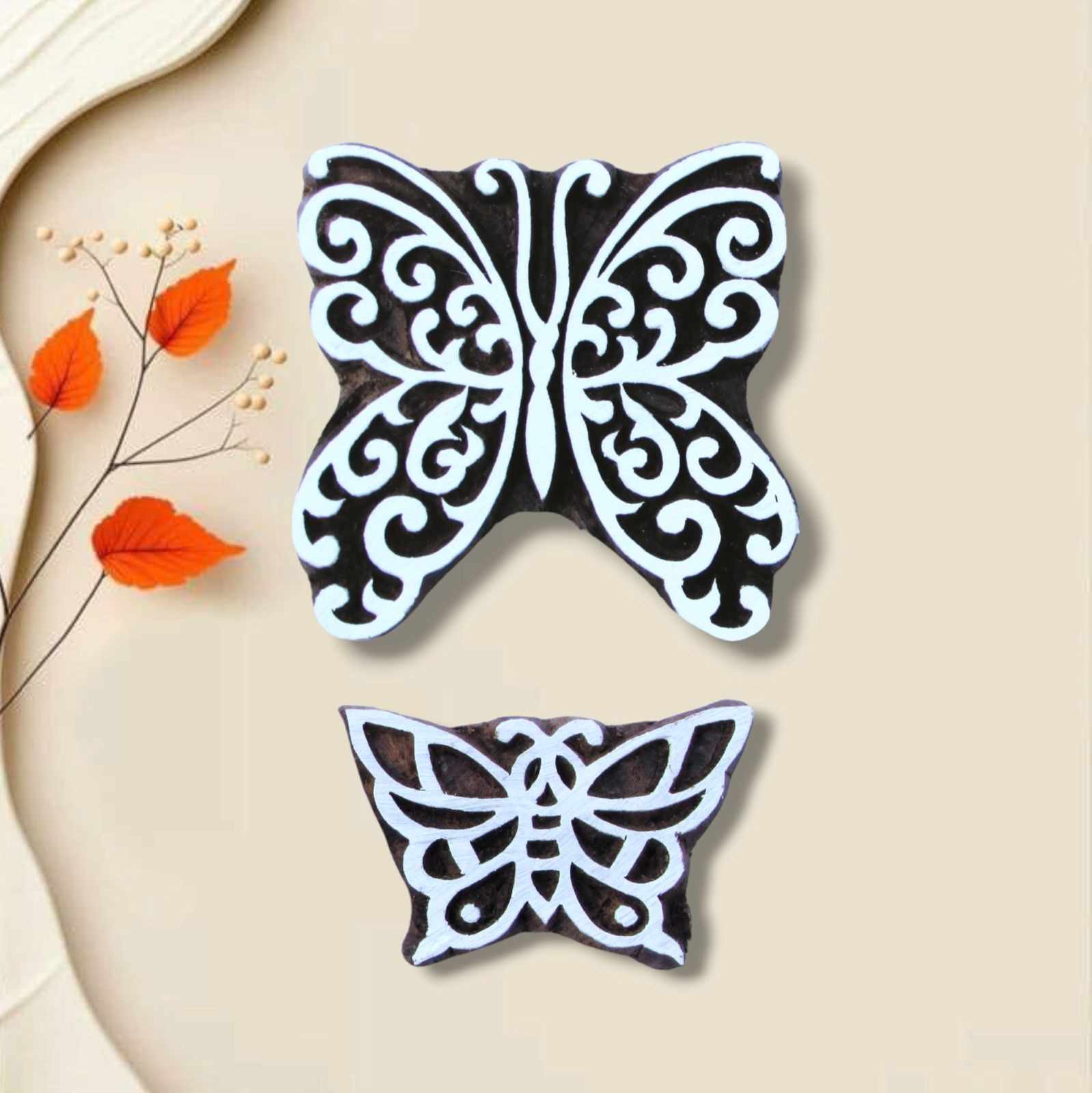 Handcrafted Printing block butterfly set and high-quality wood blocks print on fabric, paper, clay, mehndi, use on any other surface