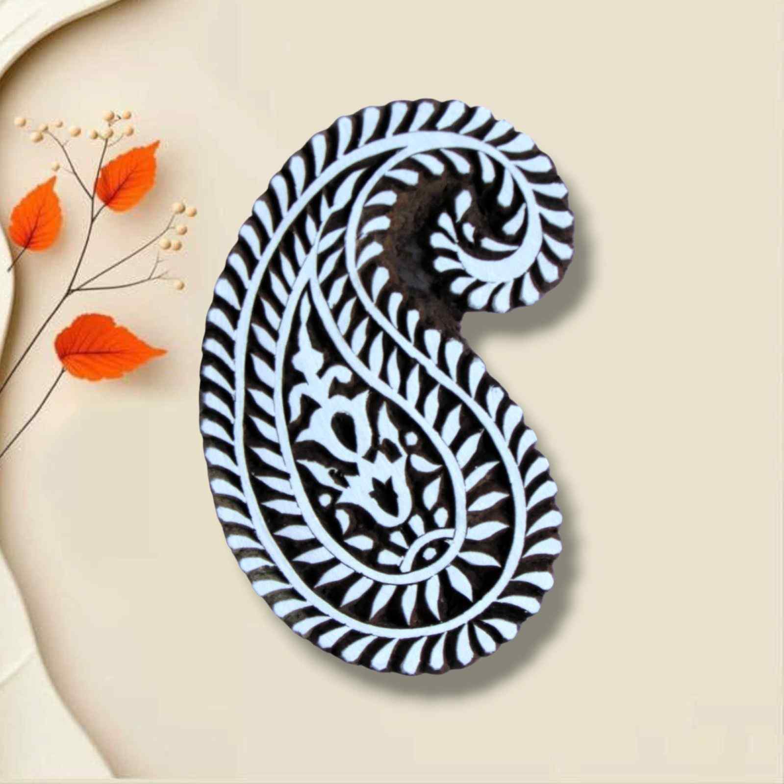 Handcrafted Wooden Stamps Paisley Boota and high-quality wood blocks print on fabric, paper, clay, mehndi, use on any other surface
