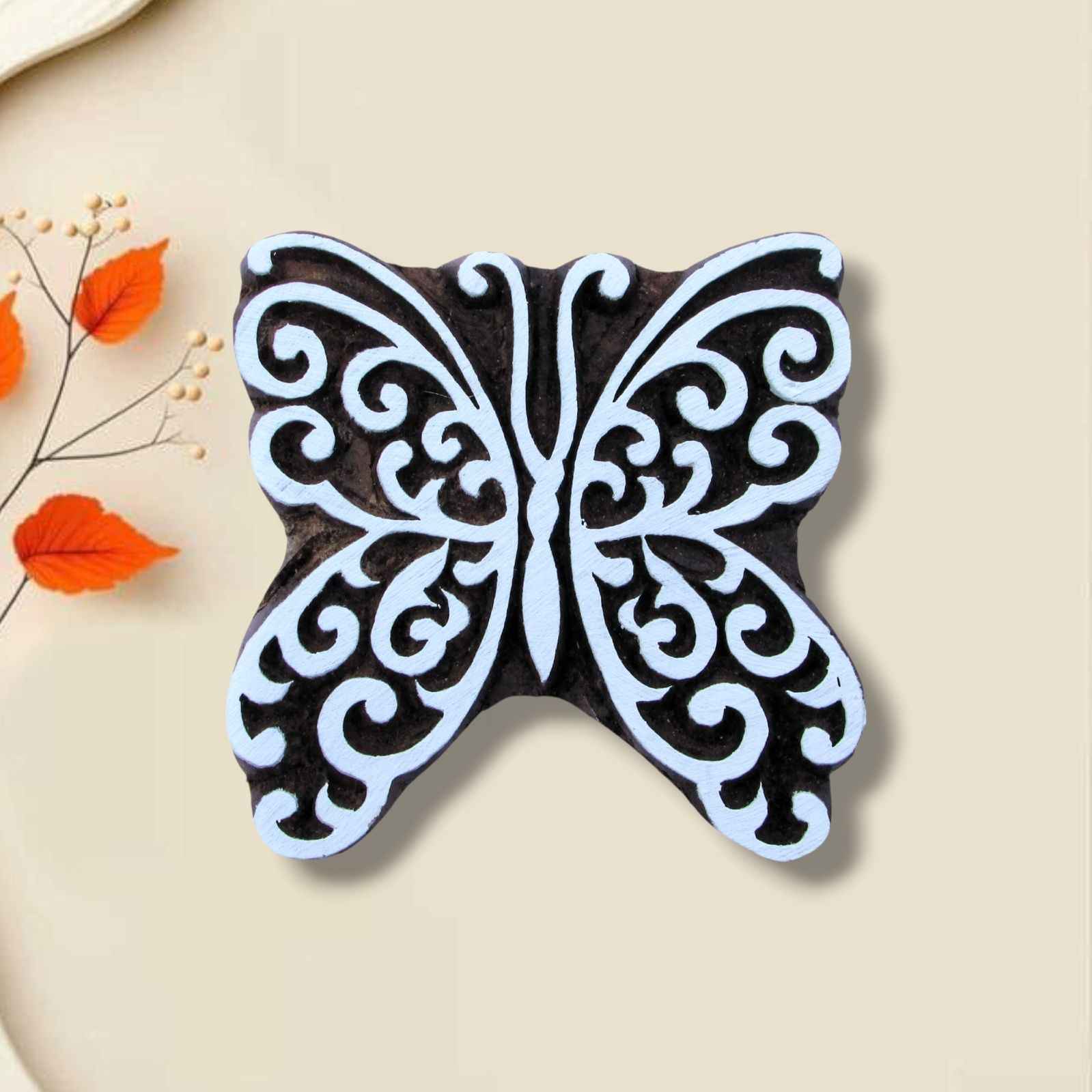 Handcrafted Wooden printing blocks butterfly for unique designs and high-quality print on fabric, paper, clay, mehndi, use on any other surface