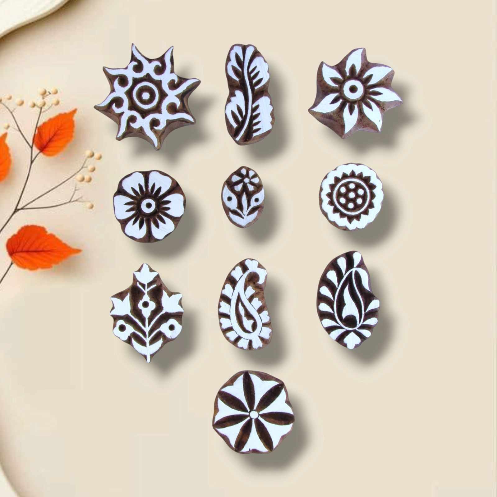 Handcrafted Printing block stamp unit and high-quality wood blocks print on fabric, paper, clay, mehndi, use on any other surface