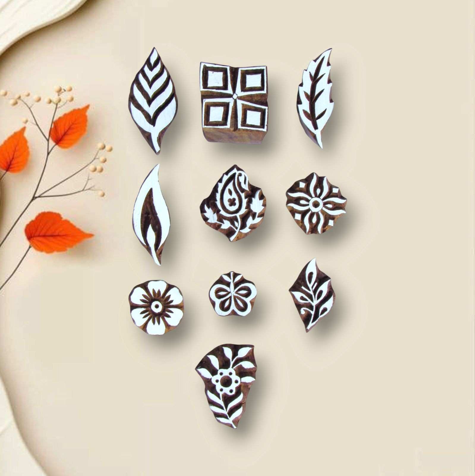 Handcrafted Wooden printing stamp unit and high-quality wood blocks print on fabric, paper, clay, mehndi, use on any other surface