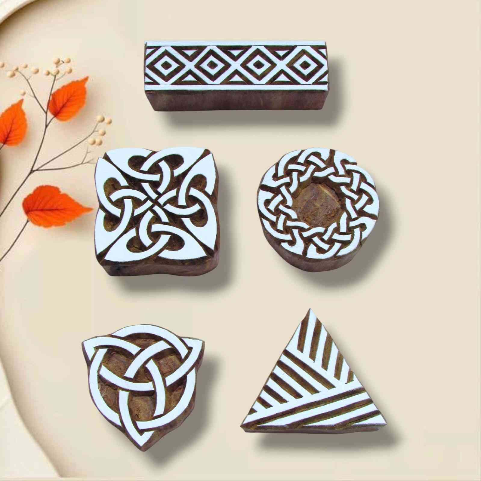 Handcrafted Geometric wooden Printing blocks and high-quality wood blocks print on fabric, paper, clay, mehndi, use on any other surface
